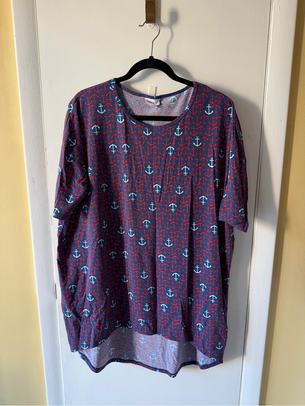 LuLaRoe Women's Navy Tunic with Red & White Anchor Print